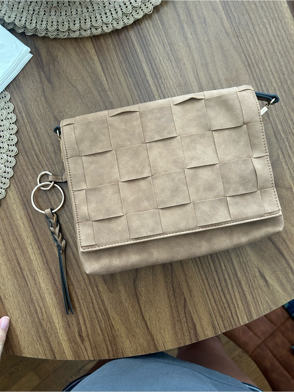Forever 21 Woven Flap Crossbody Bag in Beige